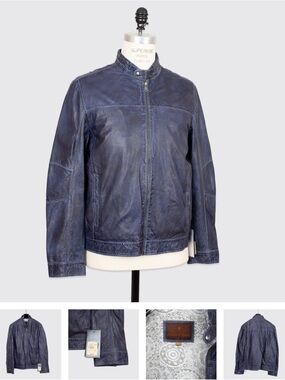 Patrick James Leather Jacket Size XL Missani Le Collezioni Blue Cafe Racer